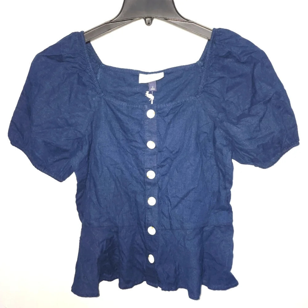 Universal thread women's blouse top size S linen blend navy blue